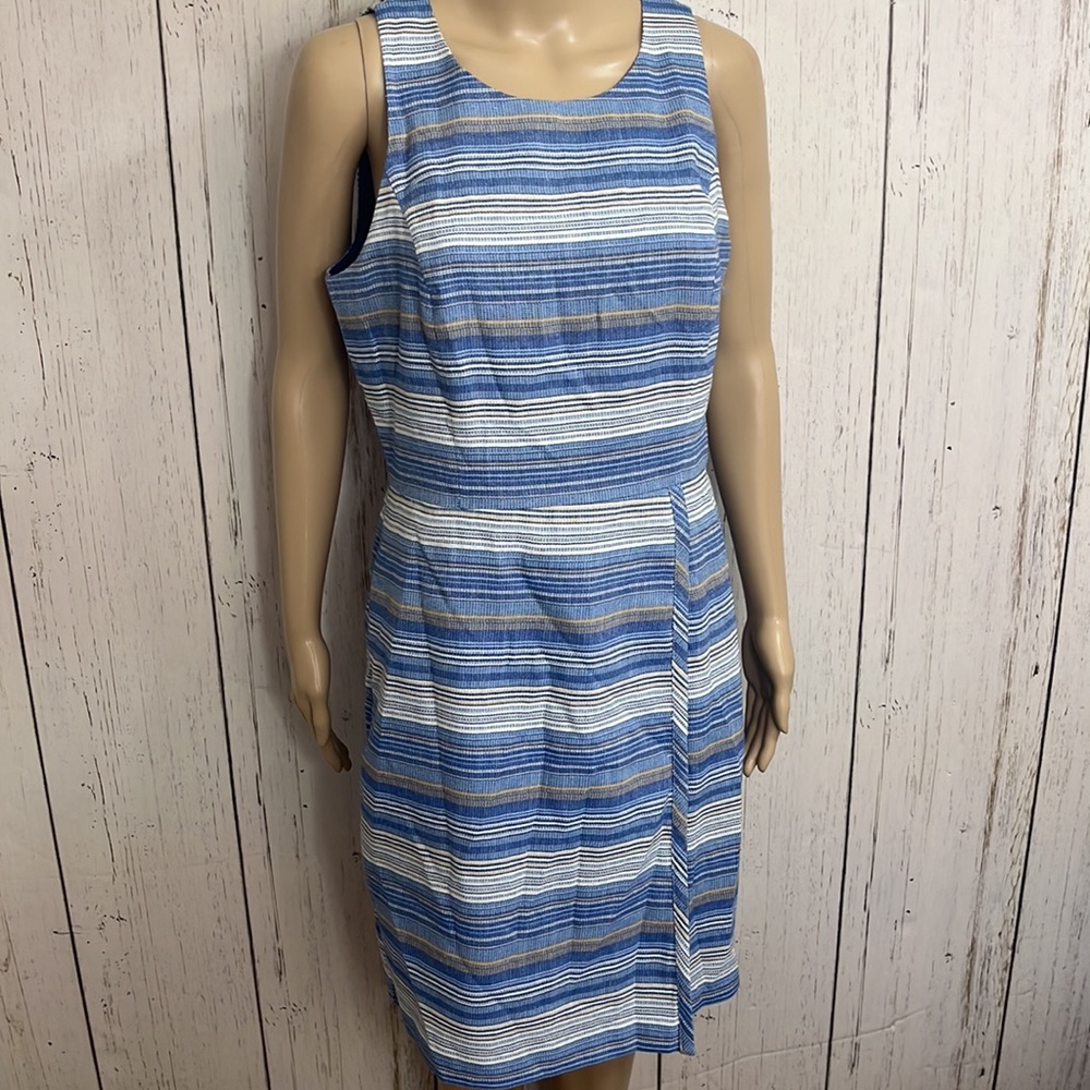 Laundry by Shelli Segal Blue Striped Faux Wrap Sleeveless Dress Size 8